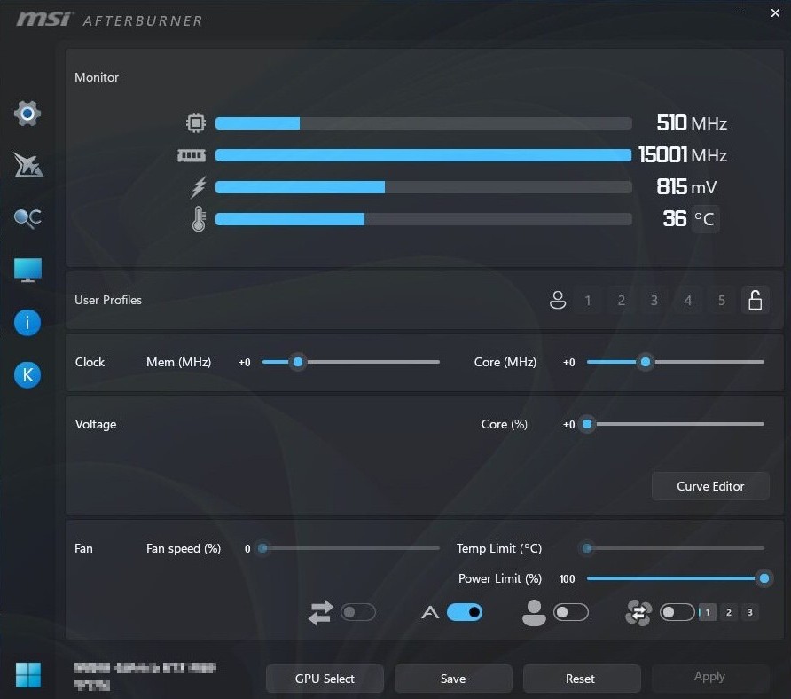 MSI Afterburner のアップデートとグラフィックのダウンロード